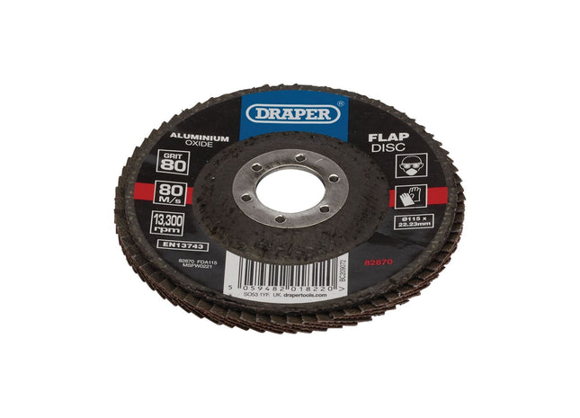 Draper Aluminium Oxide Flap Disc, 115 x 22.23mm, 80 Grit 82870 Draper - Town Tools 