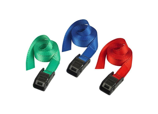 Master Lock Lashing Strap with Metal Buckle, Coloured 2.5m 150kg (Pack 2) Master Lock - RockBottom Northampton