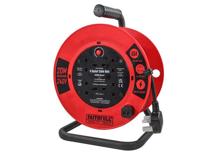Faithfull Power Plus Open Cable Reel 240V 20m 13A 4 Socket (1.25mm Cable) Faithfull Power Plus - RockBottom Northampton