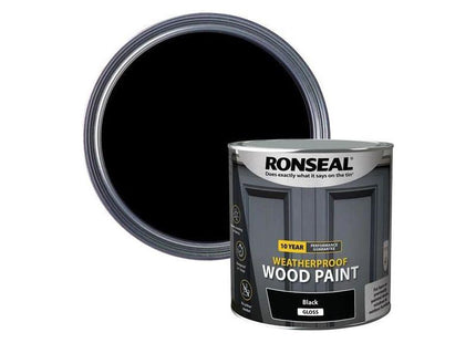 Ronseal 10 Year Weatherproof Wood Paint Black Gloss 2.5 litre Ronseal - RockBottom Nothampton