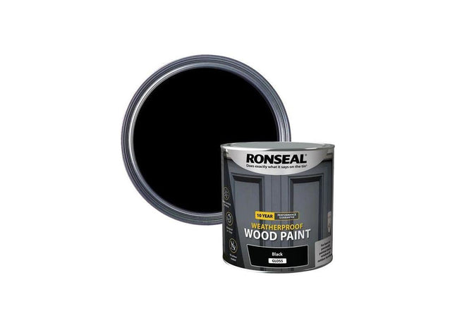 Ronseal 10 Year Weatherproof Wood Paint Black Gloss 2.5 litre Ronseal - RockBottom Nothampton