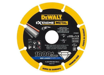 Dewalt DT40251 Extreme Diamond Metal Cutting Disc 115 x 22.23 x 1.3mm Dewalt - RockBottom Northampton