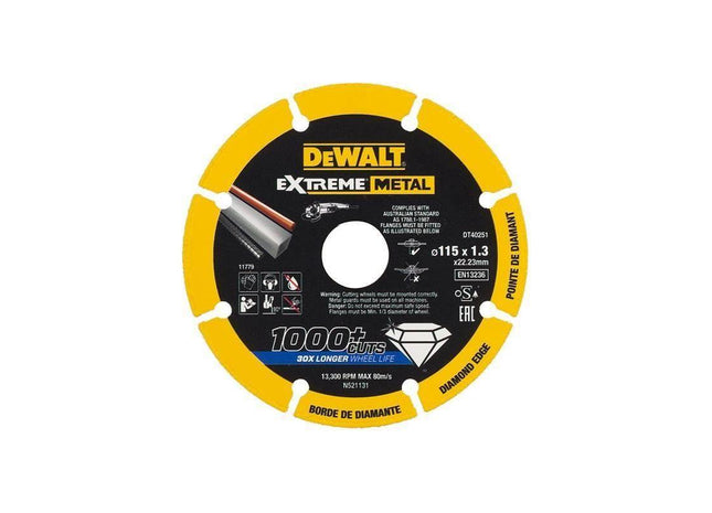 Dewalt DT40251 Extreme Diamond Metal Cutting Disc 115 x 22.23 x 1.3mm Dewalt - RockBottom Northampton