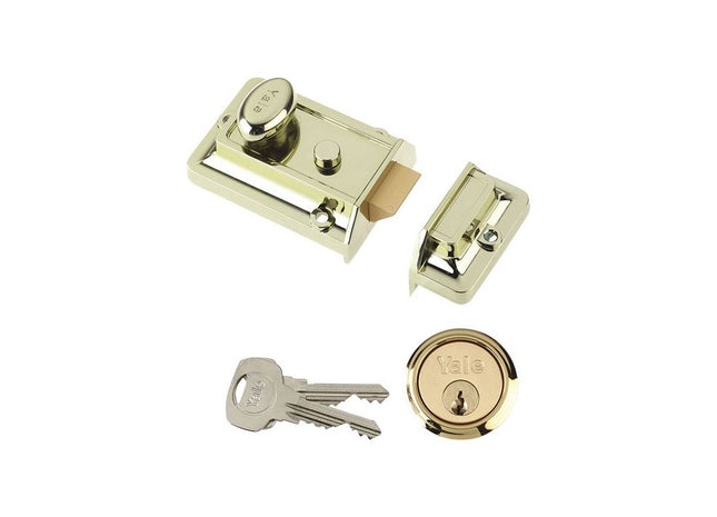 Yale Locks P77 Traditional Nightlatch 60mm Backset Brasslux Finish Box Yale Locks - RockBottom Northampton
