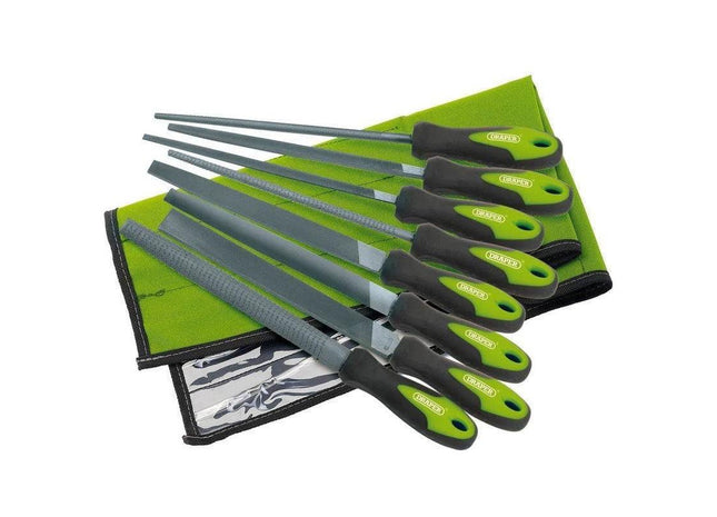Draper Soft Grip Engineers File and Rasp Set, 200mm, Green (8 Piece) 04461 Draper - Town Tools 
