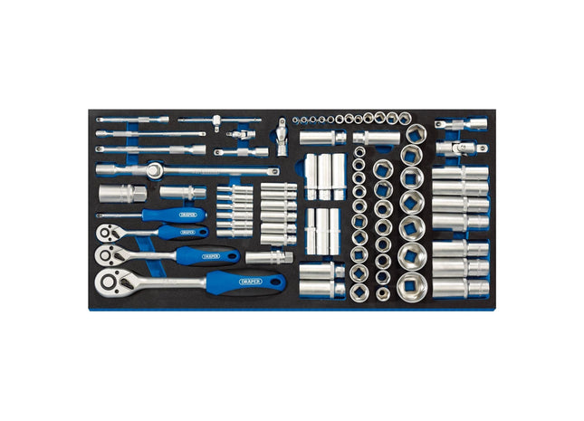 Draper Socket Set in Full Drawer EVA Insert Tray, 1/4", 3/8", and 1/2" (84 Piece Draper - Town Tools 