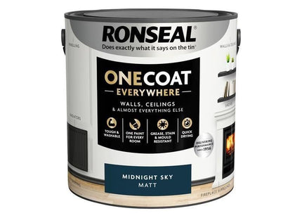 Ronseal One Coat Everywhere Interior Paint Midnight Sky Matt 2.5 litre Ronseal - RockBottom Nothampton