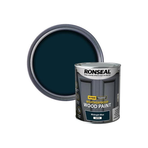Ronseal 10 Year Weatherproof Wood Paint Midnight Blue Satin 750ml Ronseal - RockBottom Nothampton