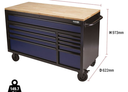 Draper BUNKER Workbench Roller Tool Cabinet, 10 Drawer, 56", Blue 08237 Draper - Town Tools 