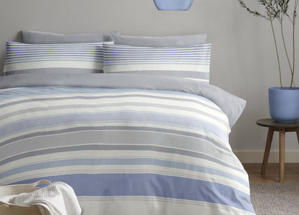 Chambray Stripe Blue King Duvet Cover Set