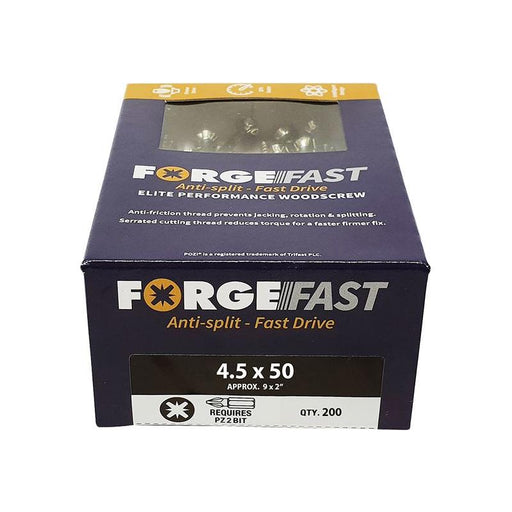 Forgefix ForgeFast Pozi Compatible Elite Performance Wood Screw ZY 4.5 x 50mm Box 200 ForgeFix - RockBottom Northampton