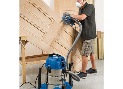 Draper 230V Wet and Dry Vacuum Cleaner with Stainless Steel Tank and Integrated Draper - Town Tools 