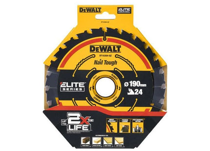 Dewalt Power Tools ELITE™ Series Framing Circular Saw Blade 190 x 30mm x 24T DeWALT Power Tools - RockBottom Northampton