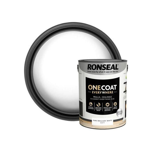 Ronseal One Coat Everywhere Interior Paint Pure Brilliant White Matt 5 litre Ronseal - RockBottom Nothampton