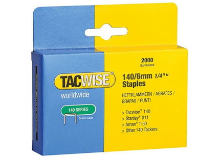 Tacwise 140 Heavy-Duty Staples 6mm (Type T50 G) (Pack 2000) Tacwise - RockBottom Northampton