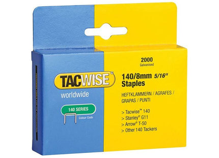 Tacwise 140 Heavy-Duty Staples 8mm (Type T50 G) (Pack 2000) Tacwise - RockBottom Northampton