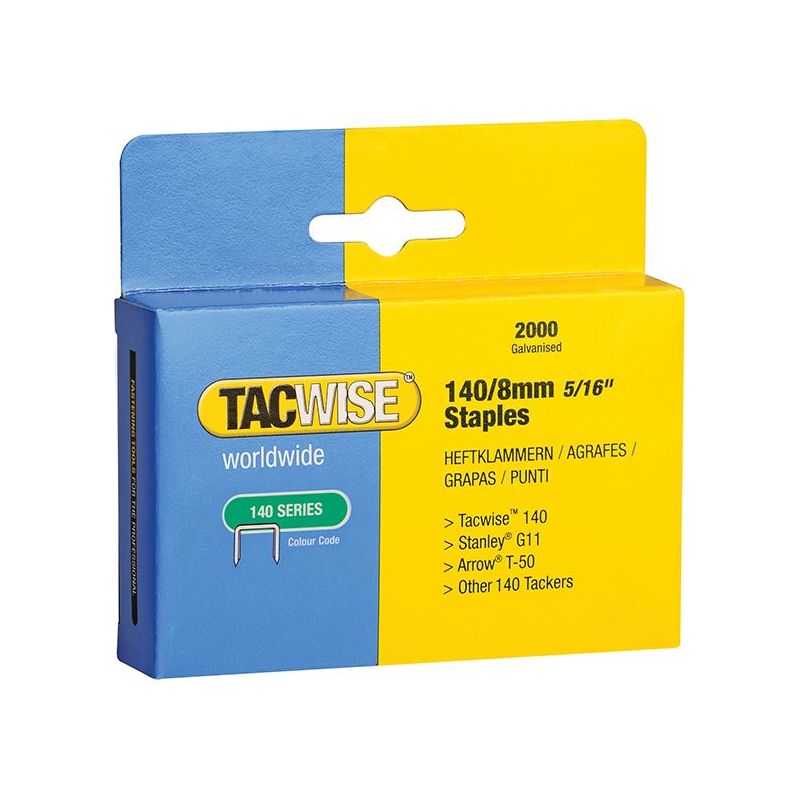 Tacwise 140 Heavy-Duty Staples 8mm (Type T50 G) (Pack 2000) Tacwise - RockBottom Northampton