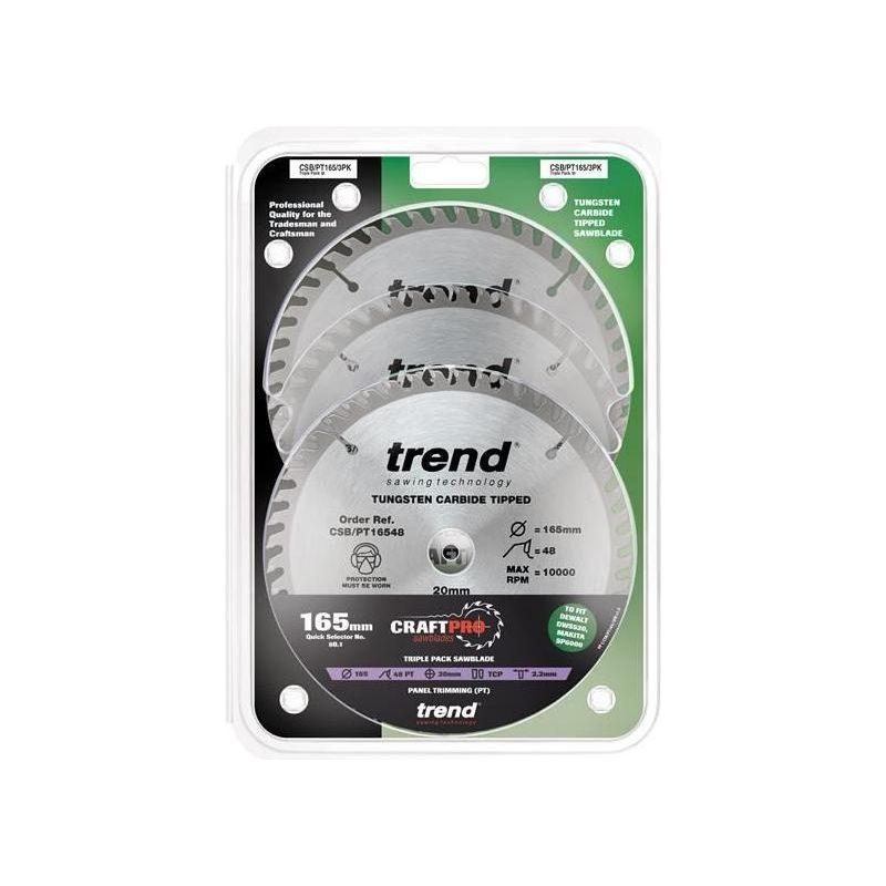 Trend CraftPro Panel Trim Saw Blade 165 x 20mm x 48T (Pack 3) Trend - RockBottom Northampton