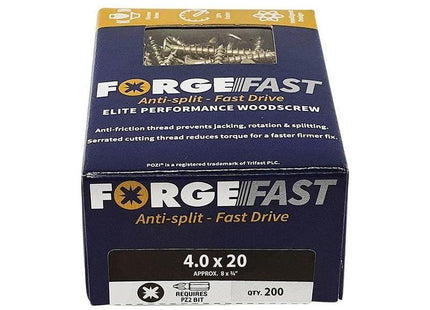 Forgefix ForgeFast Pozi Compatible Elite Performance Wood Screw ZY 4.0 x 20mm Box 200 ForgeFix - RockBottom Northampton