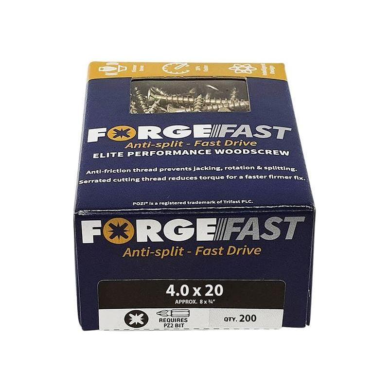 Forgefix ForgeFast Pozi Compatible Elite Performance Wood Screw ZY 4.0 x 20mm Box 200 ForgeFix - RockBottom Northampton