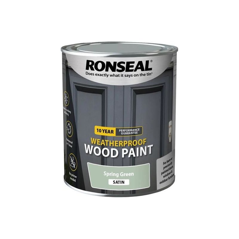 Ronseal 10 Year Weatherproof Wood Paint Spring Green Satin 750ml Ronseal - RockBottom Nothampton
