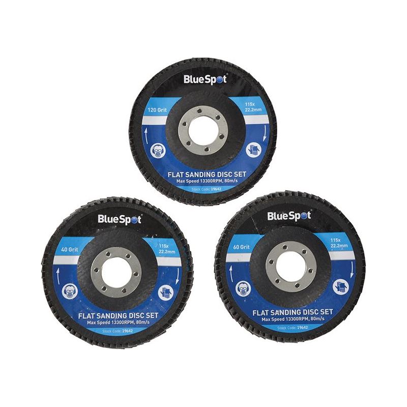 Bluespot Tools Sanding Flap Disc Set 3 Piece 115mm (4.1/2in) BlueSpot Tools - RockBottom Northampton