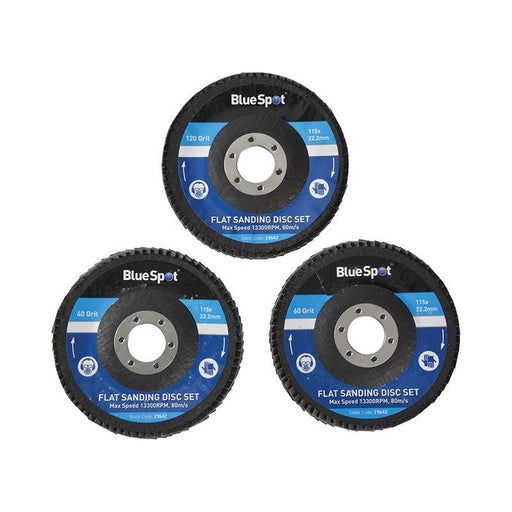 Bluespot Tools Sanding Flap Disc Set 3 Piece 115mm (4.1/2in) BlueSpot Tools - RockBottom Northampton