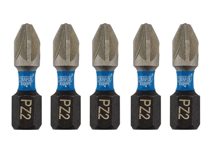 Draper Expert PZ-Type Impact Screwdriver Bits, No.2 x 25mm, 1/4" Hex (Pack of 5) Draper - Town Tools 