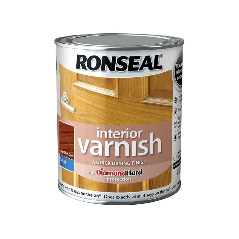 Ronseal Interior Varnish Quick Dry Satin Medium Oak 250ml Ronseal - RockBottom Nothampton