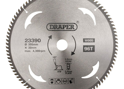 Draper TCT Circular Saw Blade for Wood, 305 x 30mm, 96T 23390 Draper - Town Tools 