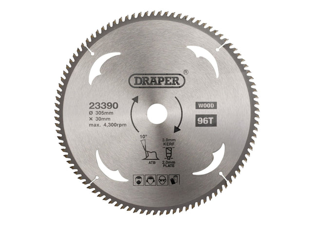 Draper TCT Circular Saw Blade for Wood, 305 x 30mm, 96T 23390 Draper - Town Tools 