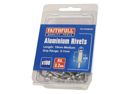 Faithfull Aluminium Rivets 3.2 x 10mm Medium Pre-Pack of 100 Faithfull - RockBottom Northampton