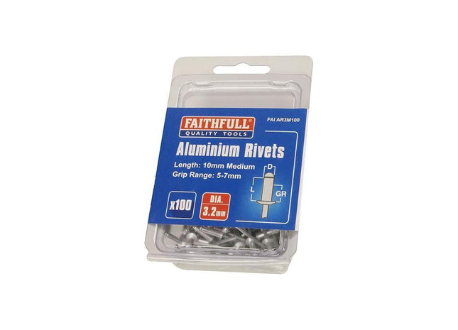Faithfull Aluminium Rivets 3.2 x 10mm Medium Pre-Pack of 100 Faithfull - RockBottom Northampton