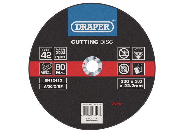 Draper Depressed Centre Metal Cutting Discs, 230 x 3.0 x 22.2mm 26902 Draper - Town Tools 