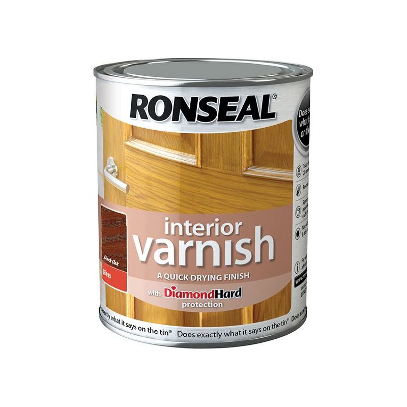 Ronseal Interior Varnish Quick Dry Gloss Dark Oak 250ml Ronseal - RockBottom Nothampton