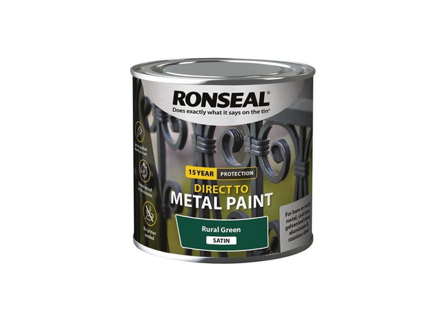 Ronseal Direct to Metal Paint Rural Green Satin 250ml Ronseal - RockBottom Nothampton