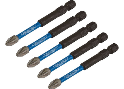 Draper Expert PZ-Type Impact Screwdriver Bits, No.2 x 75mm, 1/4" Hex (Pack of 5) Draper - Town Tools 