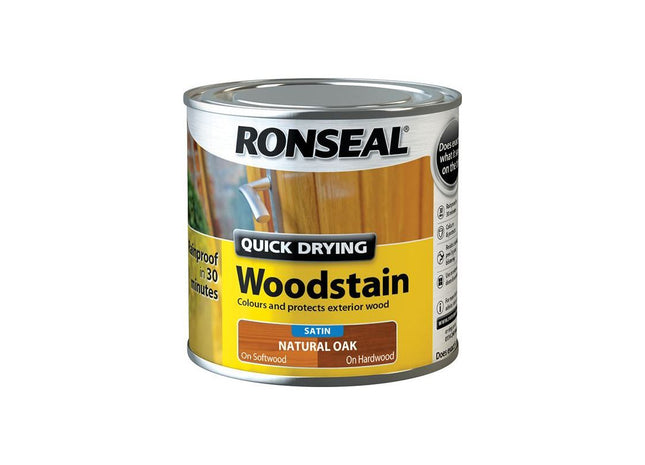 Ronseal Quick Drying Woodstain Satin Natural Oak 250ml Ronseal - RockBottom Nothampton