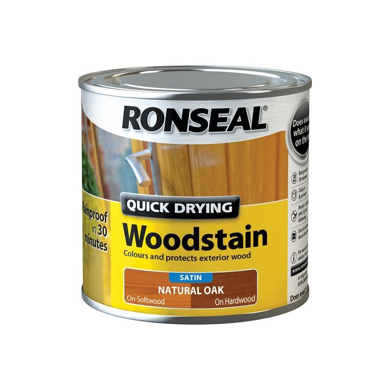 Ronseal Quick Drying Woodstain Satin Natural Oak 250ml Ronseal - RockBottom Nothampton