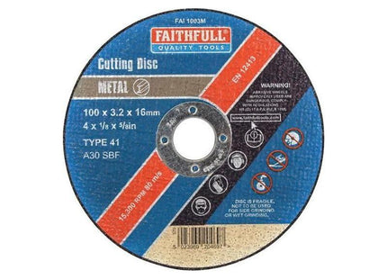 Faithfull Metal Cut Off Disc 100 x 3.2 x 16mm Faithfull - RockBottom Northampton