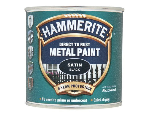 Hammerite Direct to Rust Satin Finish Metal Paint Black 250ml Hammerite - RockBottom Northampton