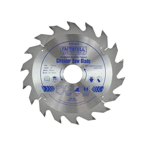 Faithfull TCT Circular Saw Blade 165 x 30mm x 18T POS Faithfull - RockBottom Northampton
