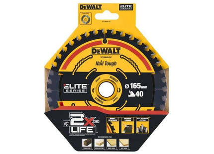 Dewalt Power Tools ELITE™ Series Framing Circular Saw Blade 165 x 20mm x 40T DeWALT Power Tools - RockBottom Northampton