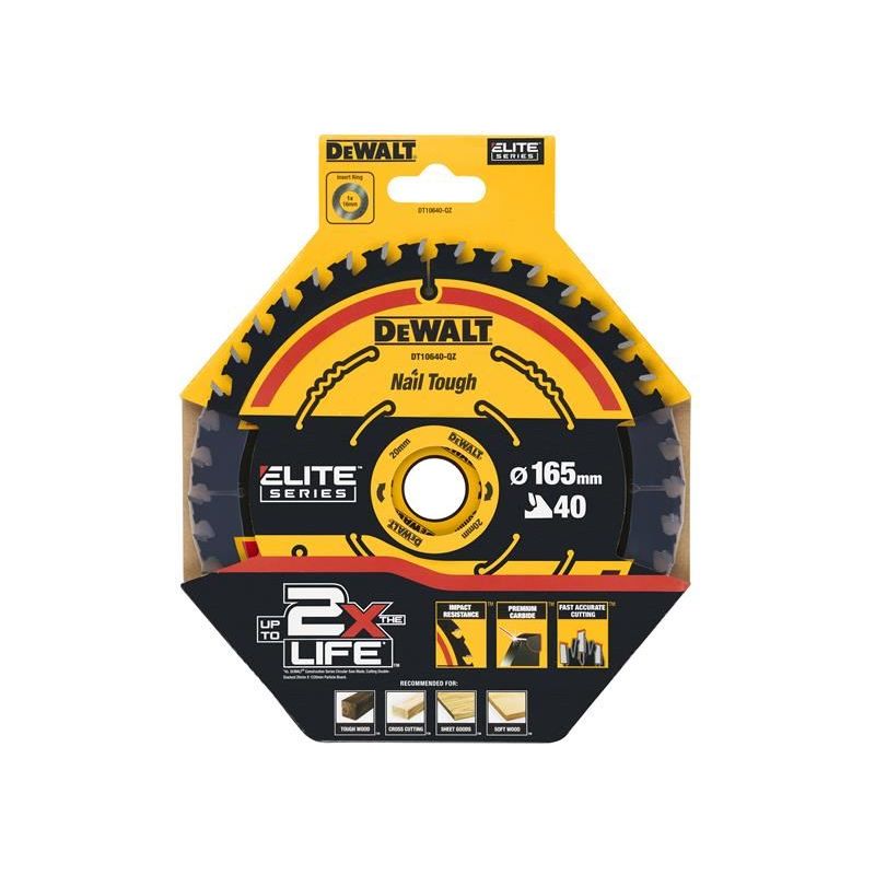 Dewalt Power Tools ELITE™ Series Framing Circular Saw Blade 165 x 20mm x 40T DeWALT Power Tools - RockBottom Northampton