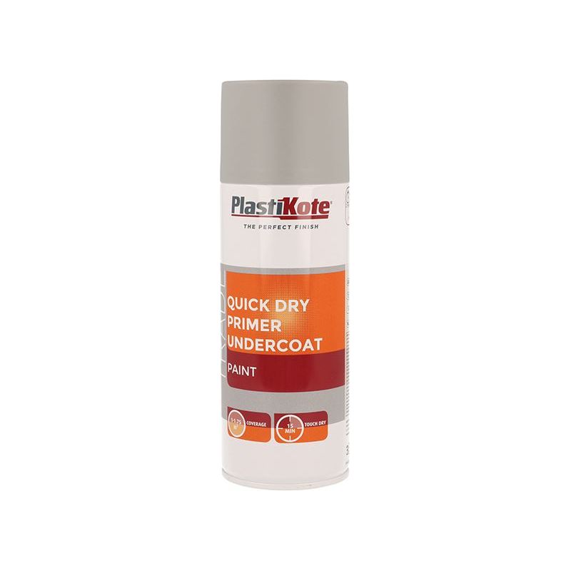 Plastikote Trade Quick Dry Primer Spray Grey 400ml PlastiKote - RockBottom Nothampton