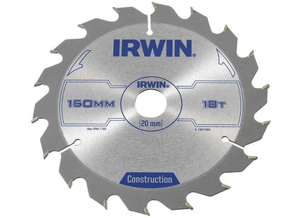 Irwin® Construction Circular Saw Blade 150 x 20mm x 18T ATB IRWIN® - RockBottom Northampton