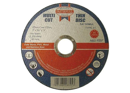 Faithfull Multi-Purpose Cutting Disc 125 x 1.0 x 22.23mm (Pack 10) Faithfull - RockBottom Northampton