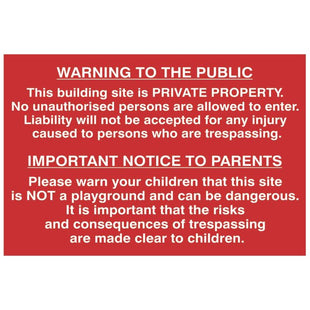 Scan Building Site Warning to Public & Parents - PVC Sign 600 x 400mm Scan - RockBottom Nothampton