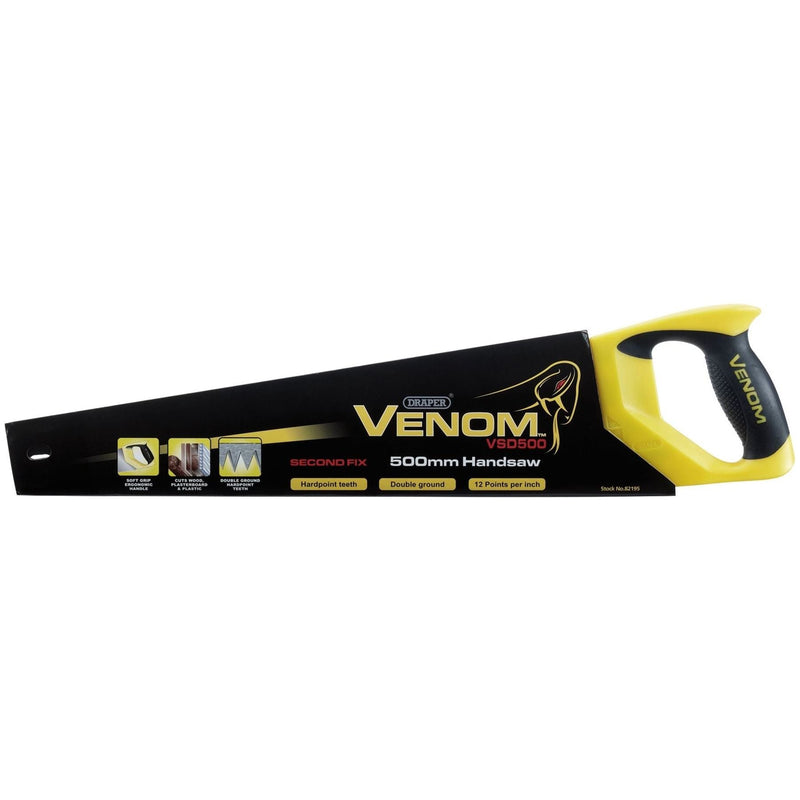 Draper Venom Second Fix Double Ground Handsaw, 500mm, 11tpi/12ppi Draper - Town Tools 