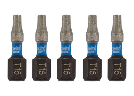 Draper Expert TX-STAR Impact Screwdriver Bits, T15 x 25mm, 1/4" Hex (Pack of 5) Draper - Town Tools 